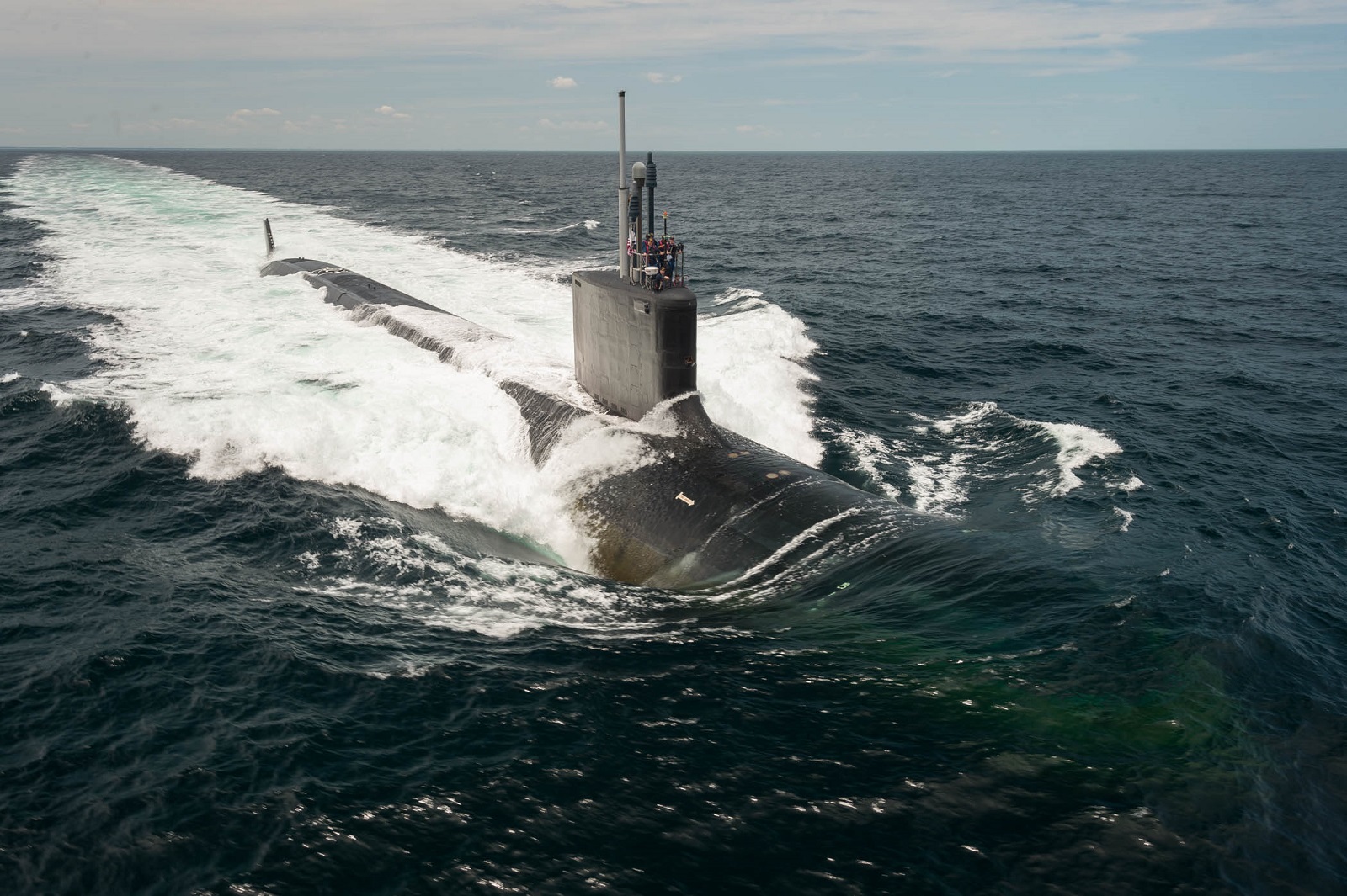 ATLANTIC OCEAN (June 9, 2015) The Virginia-class attack submarine Pre-Commissioning Unit (PCU) John Warner (SSN 785) conducts sea trials in the Atlantic Ocean. U.S. Navy photo courtesy of Huntington Ingalls Industries by Chris Oxley.
