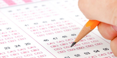 Student completing a scantron test