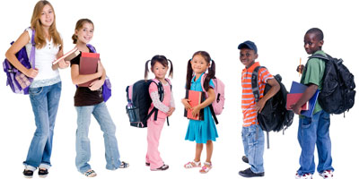 Students carrying books and backpacks