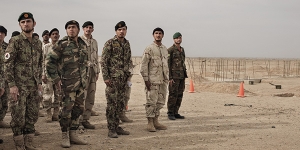 Members of the Afghan Army stand in formation during training, overseen by U.S. Army soldiers at Camp Bastion in Helmand Province, Afghanistan, March 22, 2016. President Barack Obama inched closer recently to allowing American forces to once again directly battle the Taliban, loosening restrictions on airstrikes and on ground combat in support of Afghan forces, the administration said on June 10.