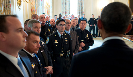 President Barack Obama greets Top Cops in the State Dining Room prior to a ceremony to honor the National Association of Police Organizations Top Cops award winners in the East Room of the White House, May 12, 2014