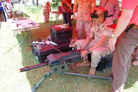 A Marine tests the augmented reality training system at Marine Corps Base Quantico in Quantico, Virginia on May 21, 2015. Photo: Nicole Lemoine/Graphic Artist, Vencore.