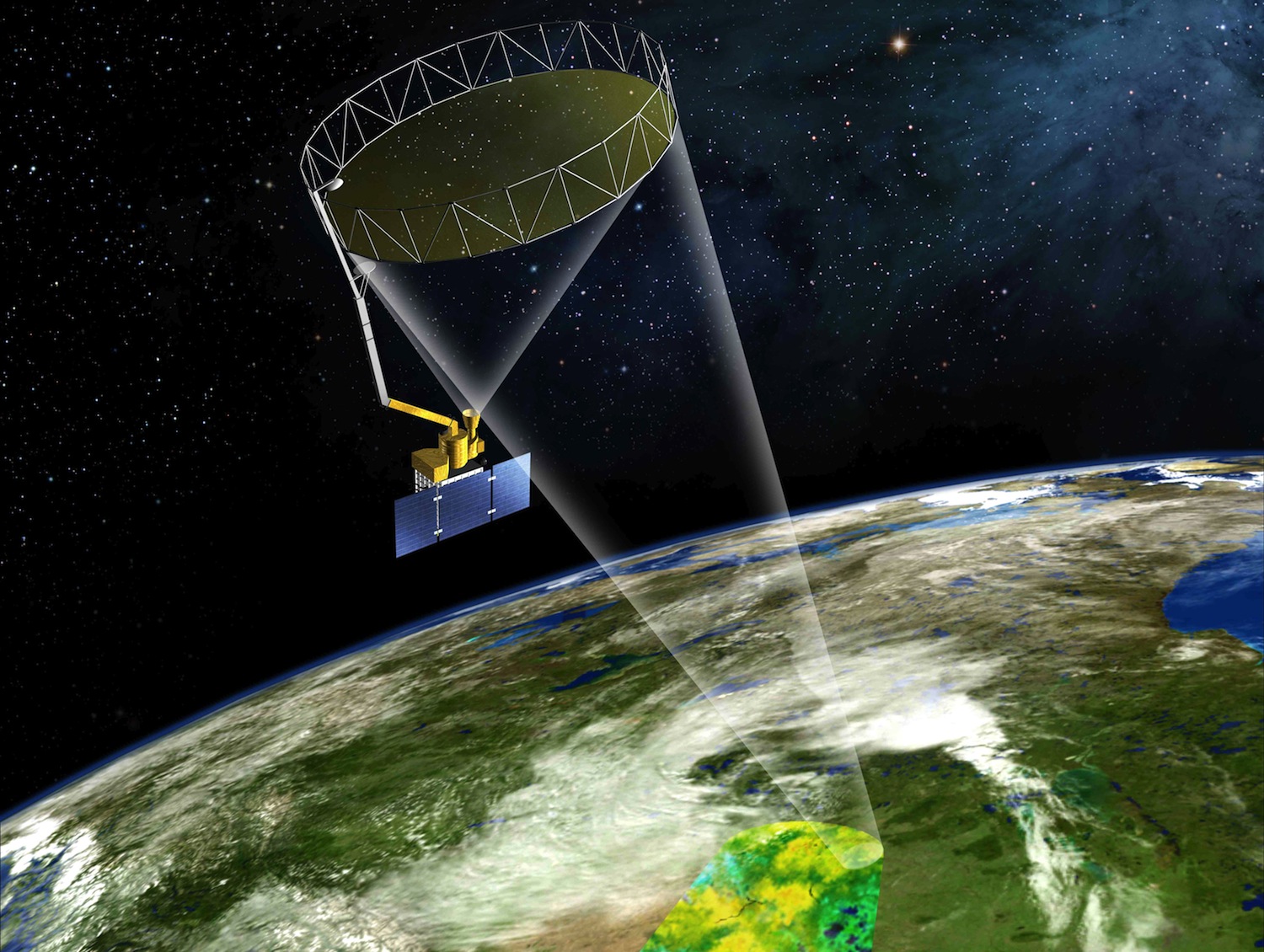 Artist's concept of the SMAP spacecraft in orbit. Credit: NASA/JPL-Caltech