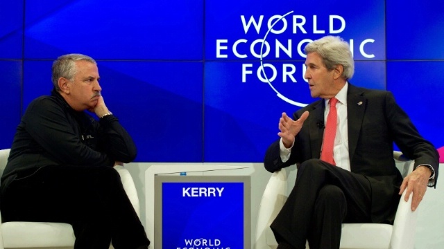 Date: 01/17/2017 Description: Secretary Kerry Speaks With New York Times Columnist Friedman at the World Economic Forum in Davos - State Dept Image