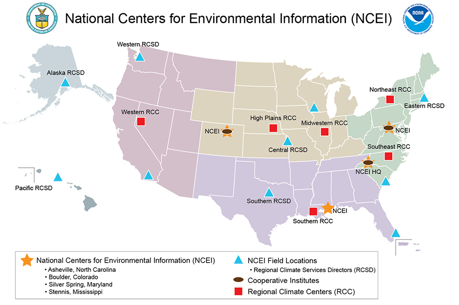 Map showing NOAA&#039;s National Centers for Environmental Information (NCEI)