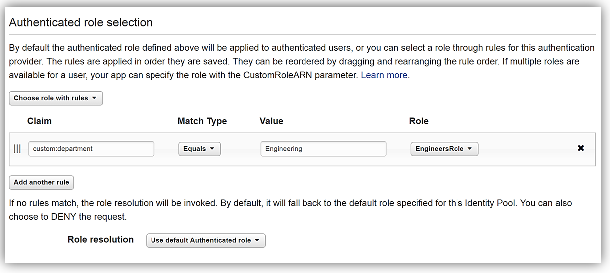 Cognito - AuthenticationRoleSelection