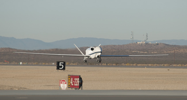 NASA AV-6 Global Hawk high altitude research aircraft takes off from NASA Dryden