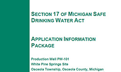 Image of the Nestle Application Information Package Section 17 of Michigan Safe Drinking Water Act