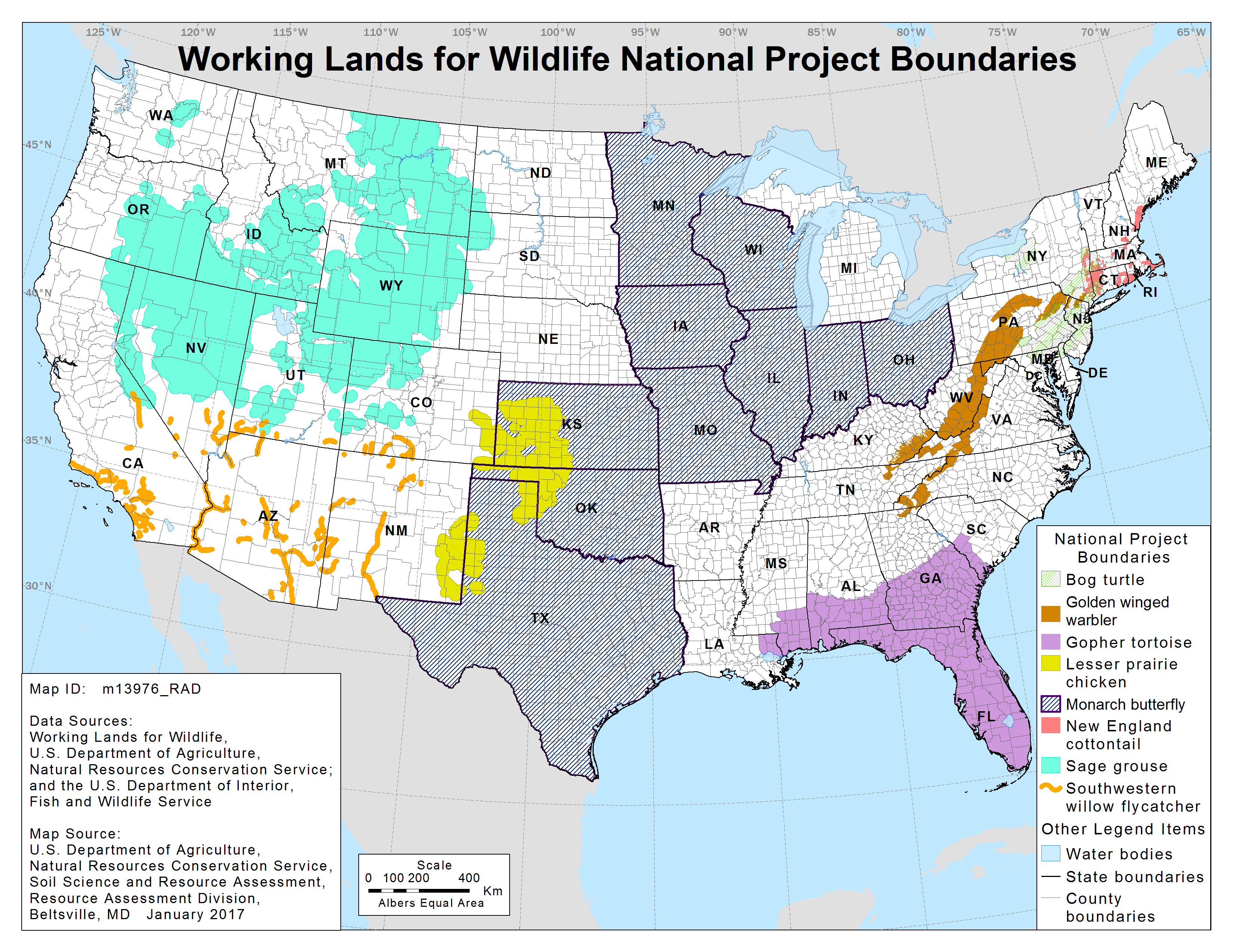 NEW Working Lands for Wildlife National project bounderies
