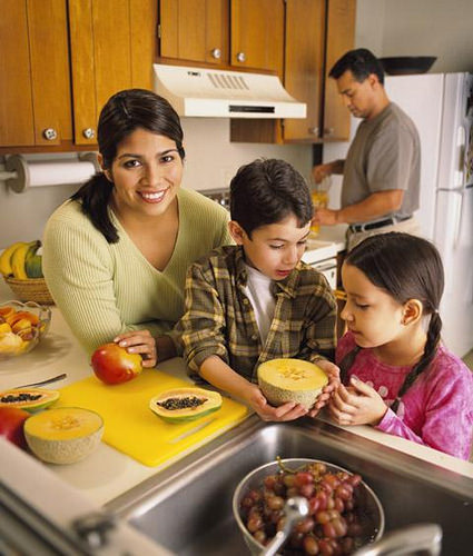 A family making food