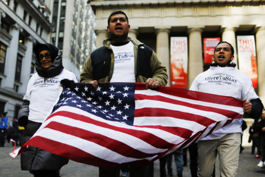 People known as 'Dreamers' march outside a Trump building to launch the 'Caravan of Courage' on Nov. 22, 2016, in New York. .The group will march and make stops to connect with communities in New Jersey, Pennsylvania and Maryland after their departure in New York.