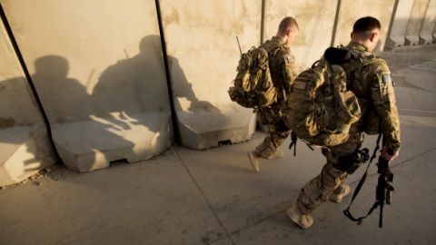 Two soldiers walking.