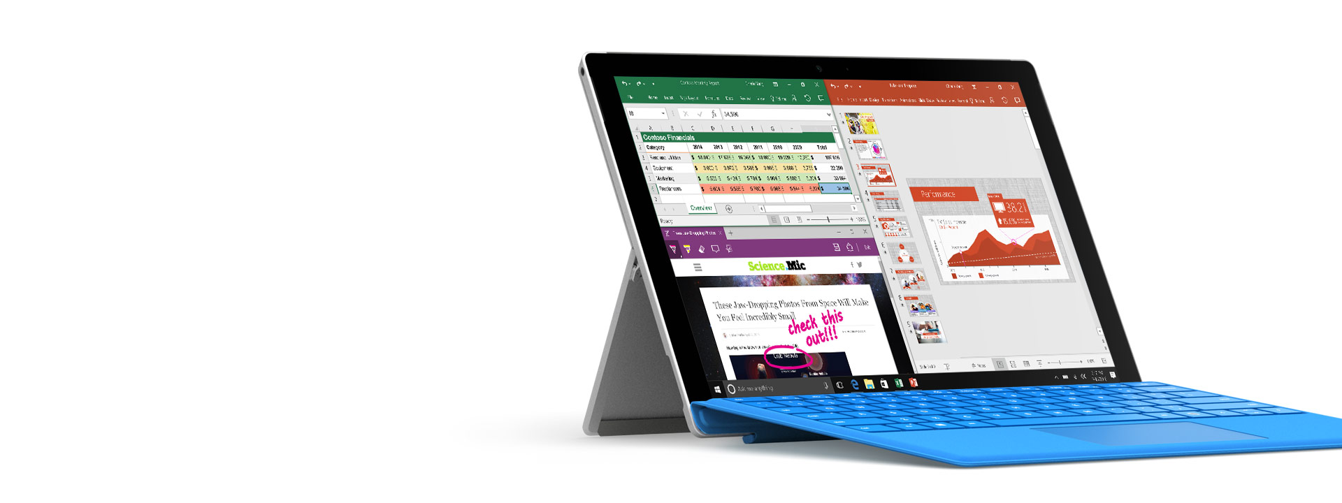Surface Pro 4 with Office applications open on screen displaying inking capability