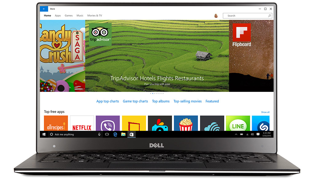 Dell laptop facing front with the Windows app Store on screen