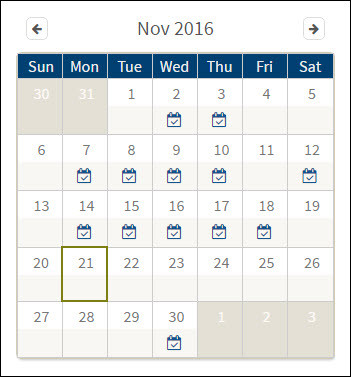 Screenshot of November calendar