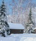 Snowy photo of a cabin in the woods © Charles Mortensen