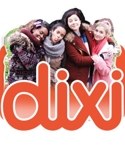 Four girls and the Dixi logo.