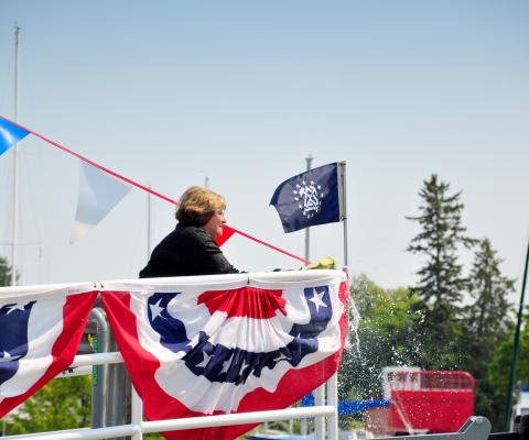 U.S Geological Survey Director Suzette Kimball christens the research vessel Arcticus