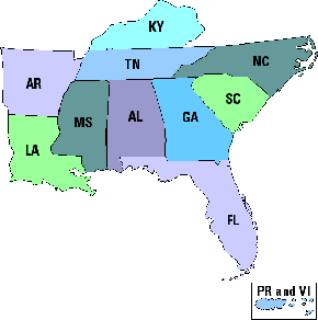 Map of Southeastern United States