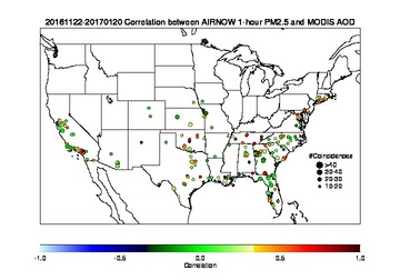 National Correlation Map between PM2.5 and MODIS 
             Aerosol Optical Depth