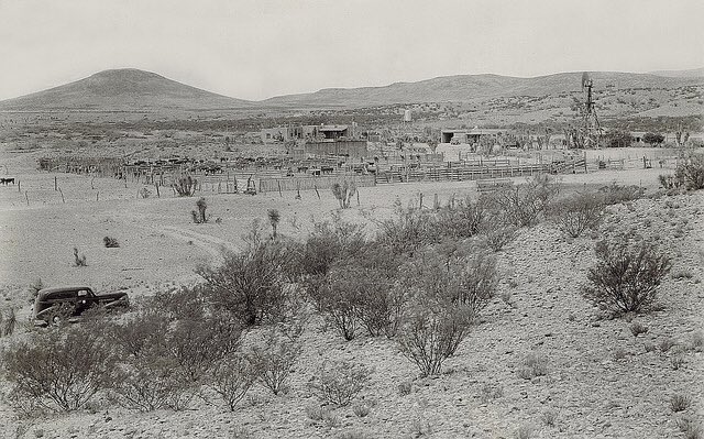 Black and white photo of lazy b Ranch in Arizona