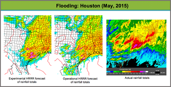 Experimental and Operational Models beside the actual rainfall image.