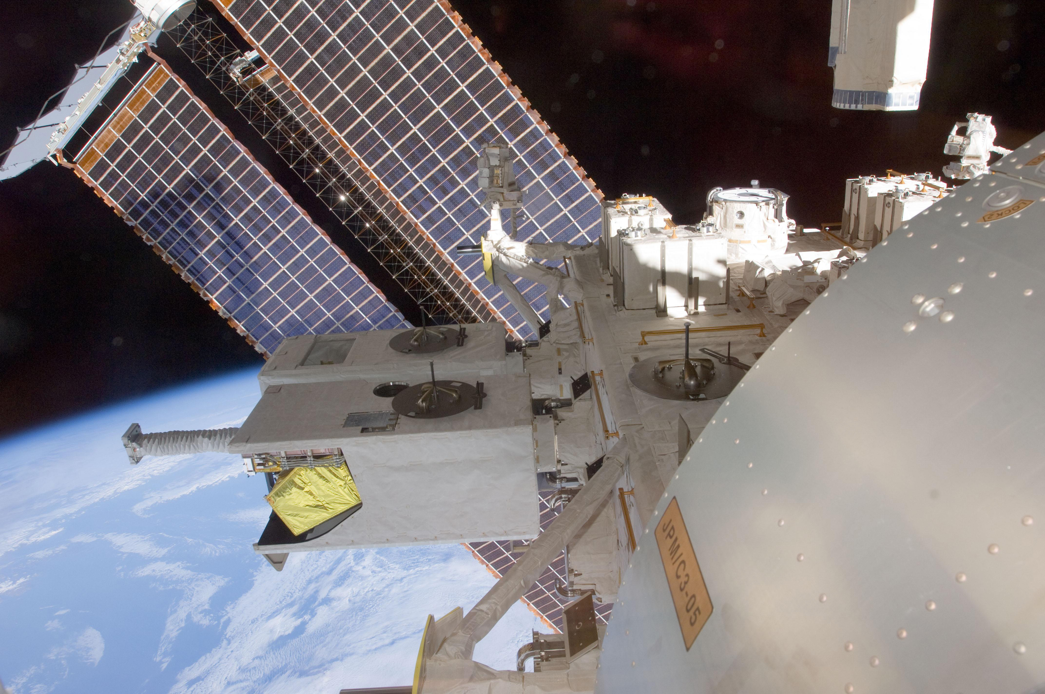 Two U.S. Naval Research Laboratory (NRL) sensors, known as HICO-RAIDS, have been docked on the International Space Station for five years. "We have the distinction of being the first U.S. payload that was attached [there]," says Dr. Scott Budzien, the lead NRL scientist for RAIDS. "We were strongly focused on understanding the temperature of the atmosphere between about 100 km above the surface up to about 150 km above the surface." Photo courtesy of NASA.