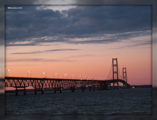 The Mackinac Bridge after sunset