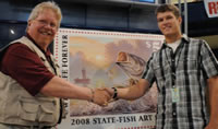 Photo of the unveiling of the 2008 art of conservation stamp