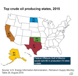 Map of the states, identifying the top petroleum producing states.