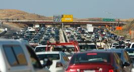 Hundreds of cars in a traffic jam