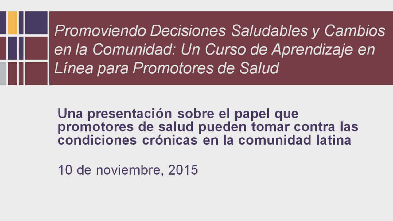 Una presentación sobre el papel que los promotores de salud pueden tomar contra las condiciones crónicas en la comunidad latina