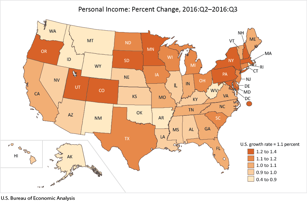 Map of Quarterly State Personal Income