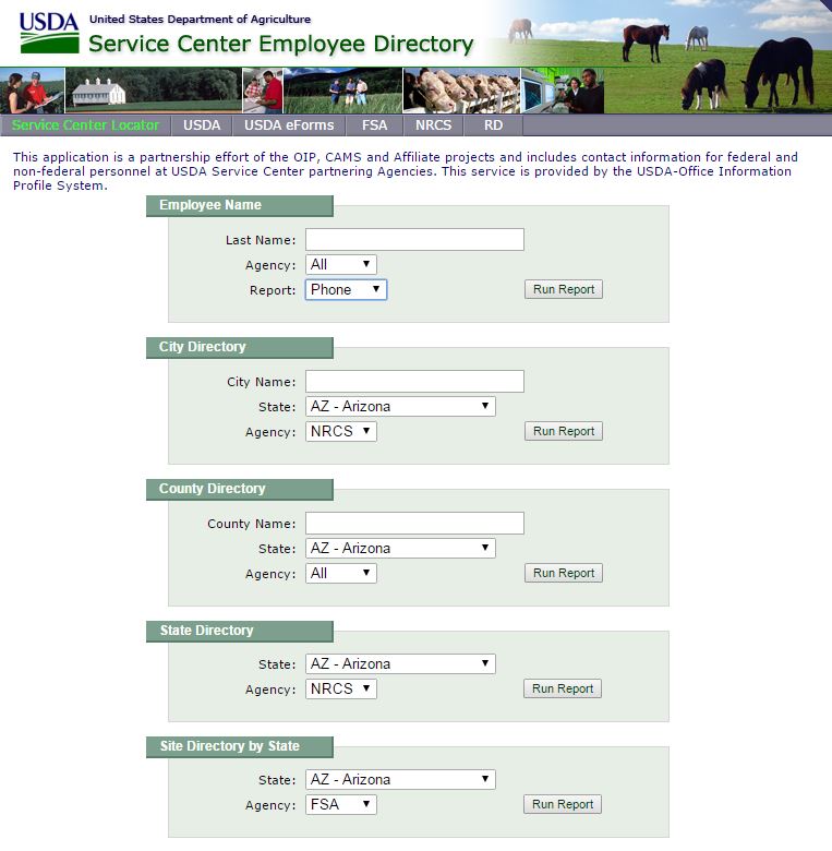 USDA employee directory website screenshot