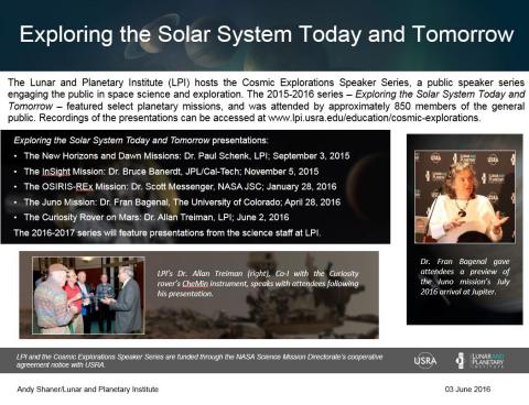Thumbnail of PowerPoint slide entitled "Exploring the Solar System Today and Tomorrow"