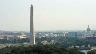 An aerial view of the Washington Monument, left, and U.S. Capitol, right, in Washington, DC.