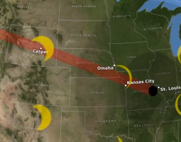 Map illustration of path solar eclipse will travel over the United States