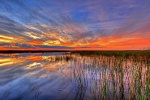 The sun sets over wetlands in the Everglades