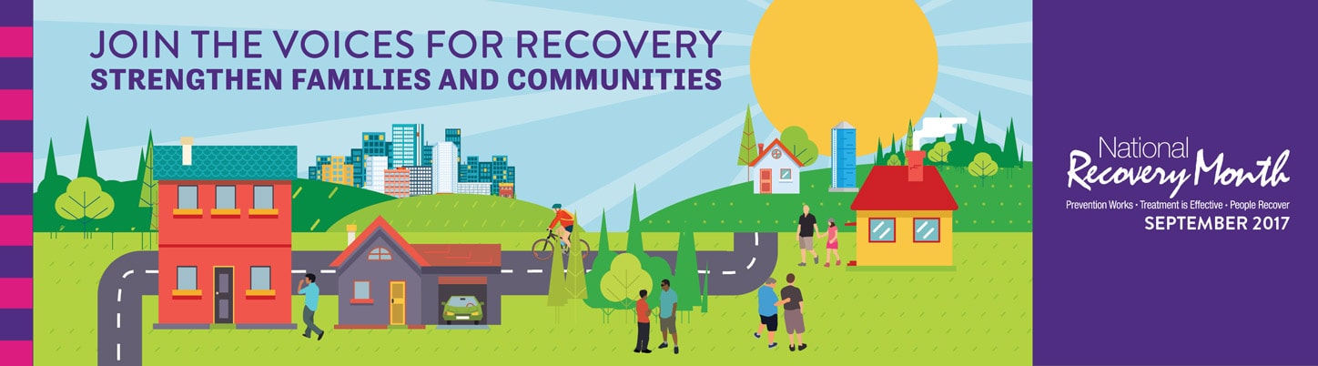 Recovery Month banner - Join the voices for recovery. Strengthen families and communities