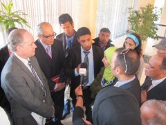 Former USAID/Morocco Mission Director, John Groarke (left), speaks with members of the youth council and local press. Photo credit: USAID