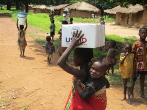 Our partner Catholic Relief Services distributes life-saving aid from OFDA airlifts to those affected by the ongoing crisis in the Central African Republic. /Catholic Relief Services