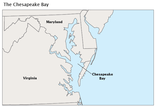 Map showing the Chesapeake Bay along with portions of surrounding states.