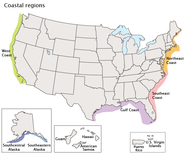 Study areas for several of EPA's coastal condition indicators.