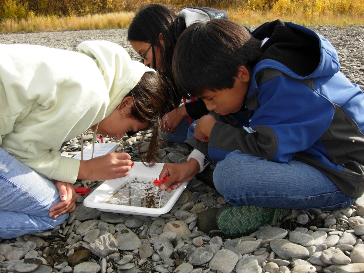 Three students study wildlife biology. BLM photo