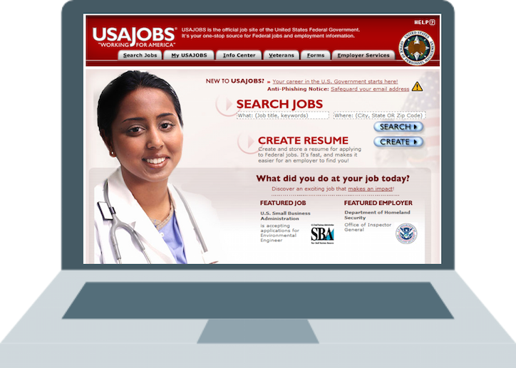 Screenshot of the USAJOBS home page in 2002