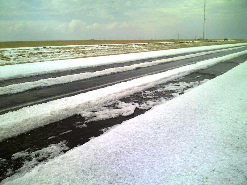 Piles of hail after a storm