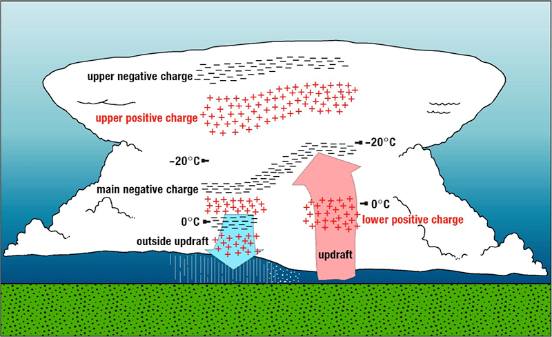 Charge distribution in a typical storm cloud