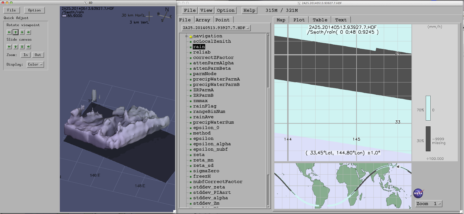 Screenshot of precip data in THOR