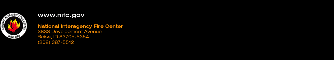 Footer and text: www.nifc.gov National Interagency Fire Center, 3833 Development Avenue, Boise, Idaho, 83705-5354, phone area code 208 387-5512