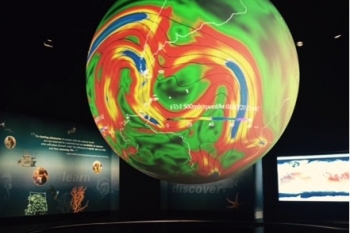 This gigantic animated globe will soon take environmental awareness to a whole new level! The National Oceanic & Atmospheric Administration's (NOAAâ€™s) Science On a Sphere, like this one at their headquarters in Maryland, will soon feature new energy datasets to project on these animated globes worldwide. |Photo courtesy of Erin Twamley, Energy Department.